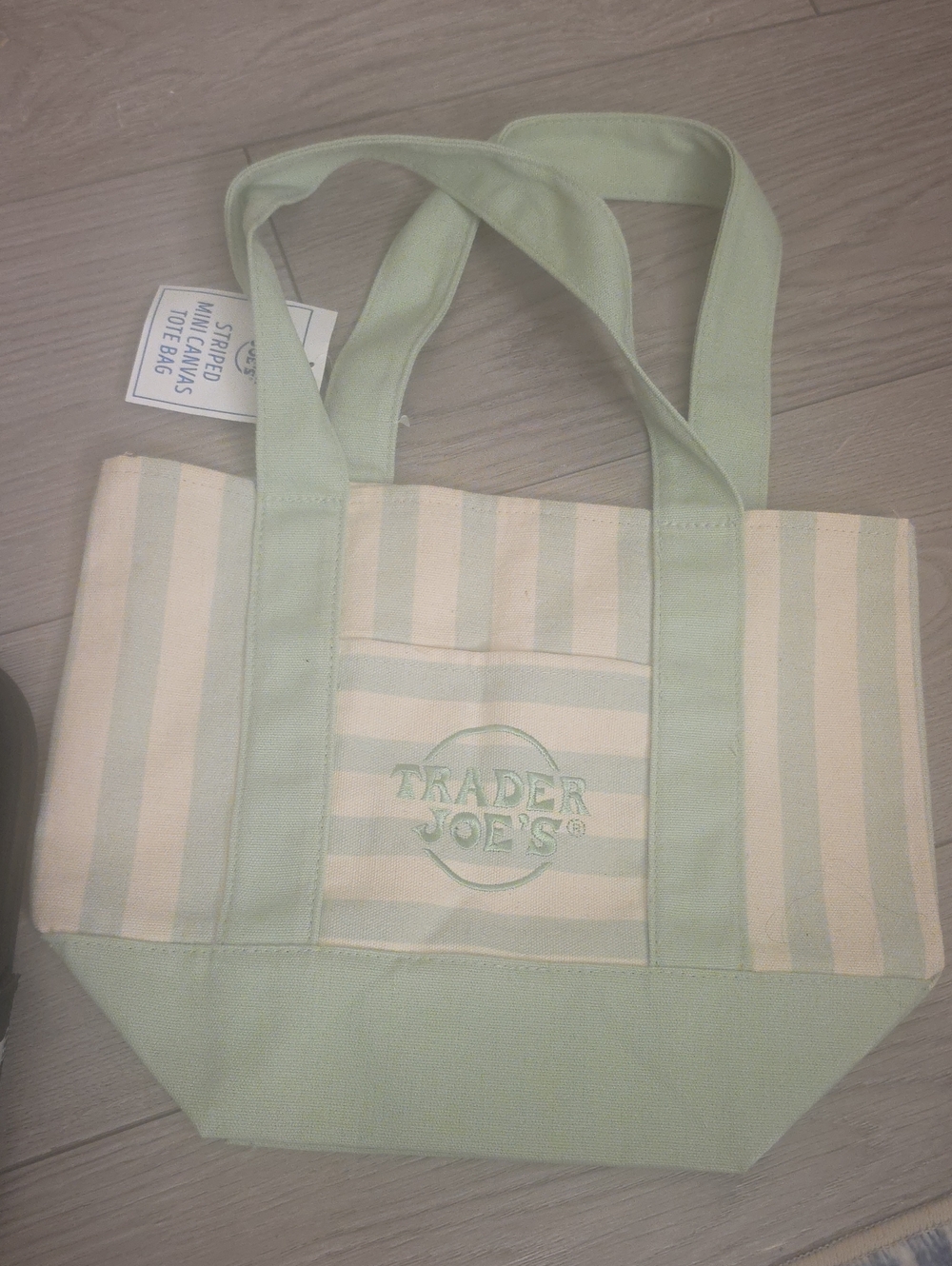 Trader Joes Green & Cream Striped Canvas Tote Bag